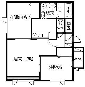 ノヴェル花咲A棟(2LDK/2階)の間取り写真