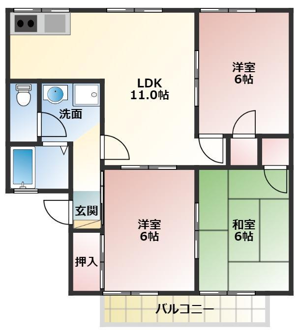 ユトリロ神野新田B(3LDK/1階)の間取り写真