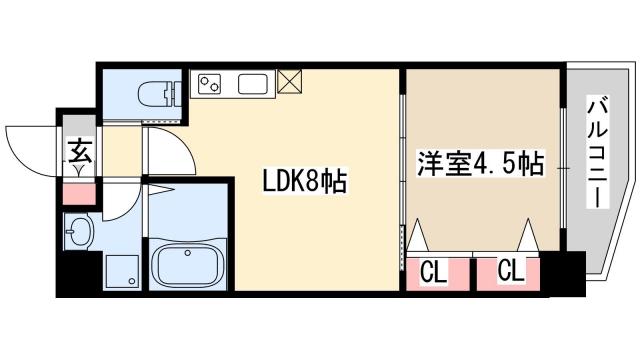 エステムコート三宮駅前Ⅱアデシオン(1DK/10階)の間取り写真