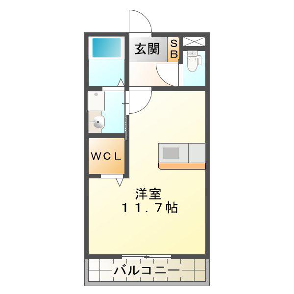 ガレッタ(ワンルーム/2階)の間取り写真