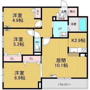 稲嶺館ー弐番(3LDK/4階)の間取り写真