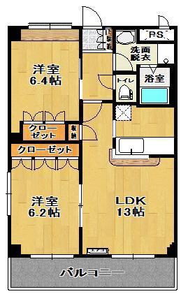 グランドールガーデン(2LDK/3階)の間取り写真
