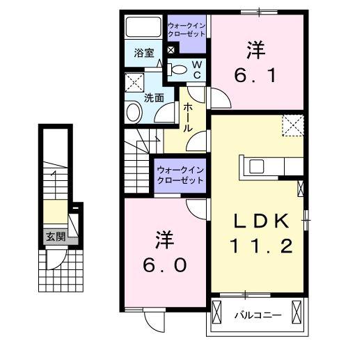 スピカ B(2LDK/2階)の間取り写真