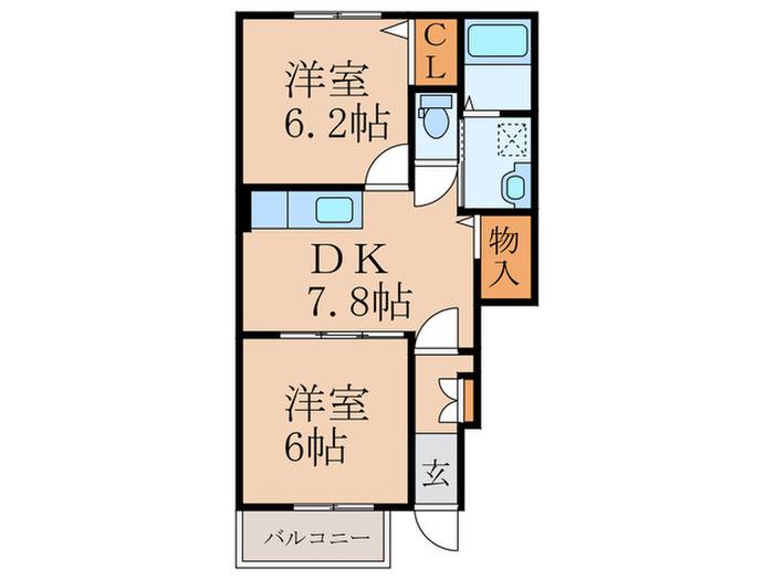 ベルコロレIII B(2DK/1階)の間取り写真