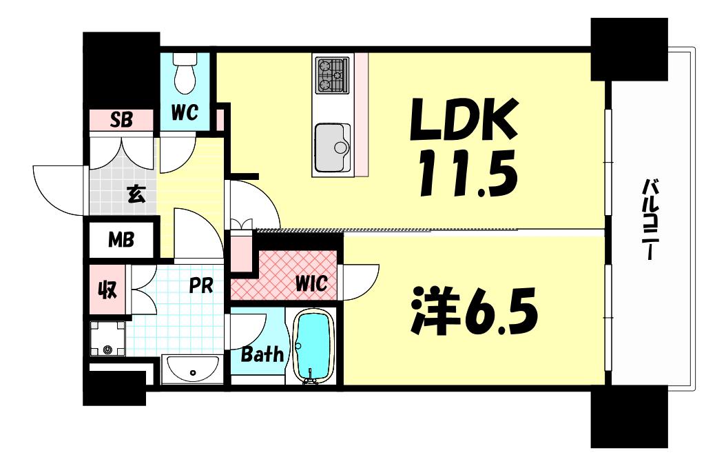 PRESSANCE神戸元町(1LDK/14階)の間取り写真