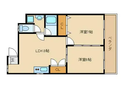 ハイツ南郷(2LDK/2階)の間取り写真