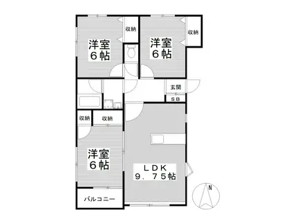 福島ハイツB(3LDK/1階)の間取り写真
