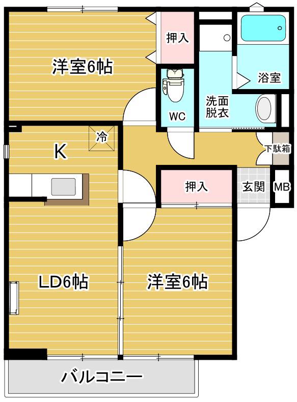 サンビレッジABBEY A(2LDK/3階)の間取り写真