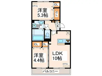 ハイムセラ大津駅前(2LDK/2階)の間取り写真