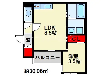 CALM三萩野(1LDK/1階)の間取り写真