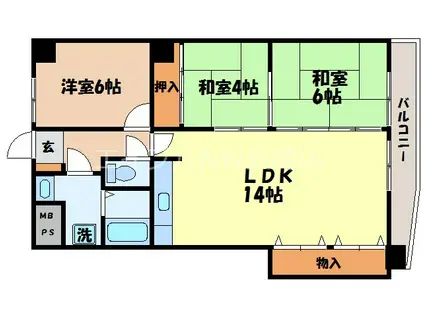 サンロード富士(3LDK/4階)の間取り写真