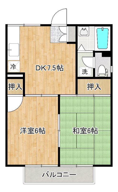 プレジール三沢(2DK/1階)の間取り写真