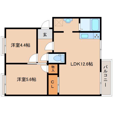ラポールA(2LDK/1階)の間取り写真