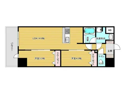 リファレンスリバービュー室見(2LDK/6階)の間取り写真