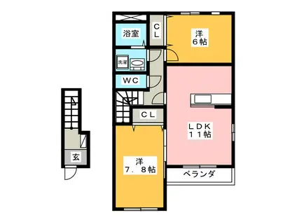 サンコートウイングII(2LDK/2階)の間取り写真