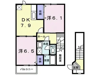 スカイフィールドΑ(2DK/2階)の間取り写真