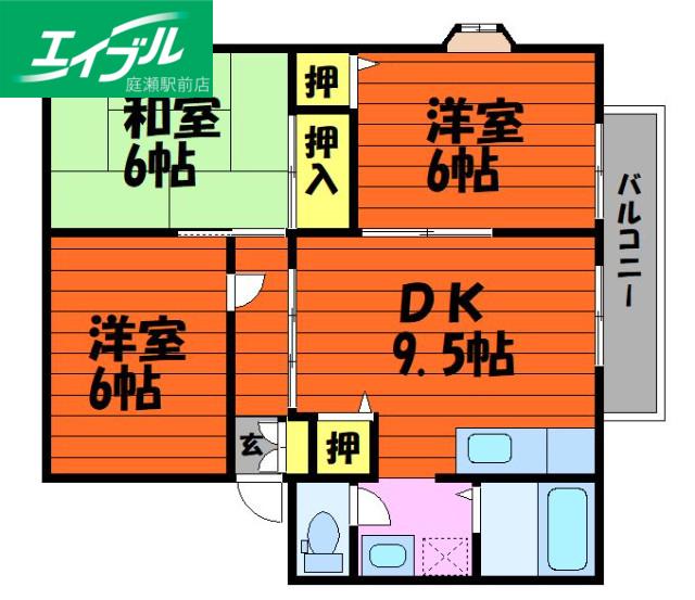 サンビレッジ安江A棟(3DK/2階)の間取り写真