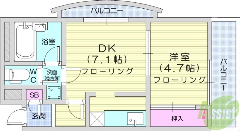 ロイヤルヒルズ柳生Ⅱ(1DK/4階)の間取り写真