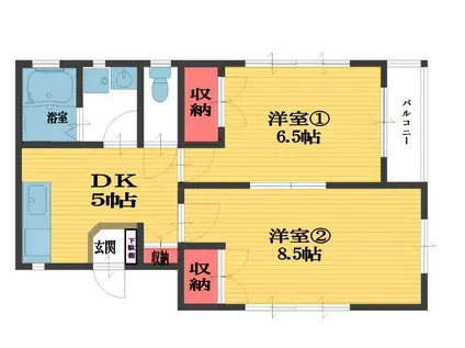 ポアソンハイム(2DK/2階)の間取り写真