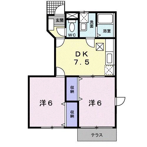 サンハイムB(2DK/1階)の間取り写真