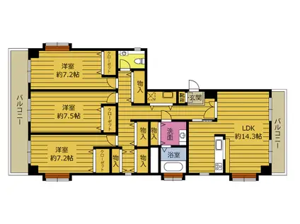 パールプリンセス王子(3LDK/7階)の間取り写真