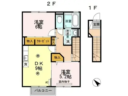 メゾン・ド・ソウェルB棟(2DK/2階)の間取り写真