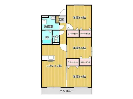 RSRレジデンス中津(3LDK/3階)の間取り写真