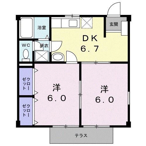ニューシティ馬場(2DK/1階)の間取り写真