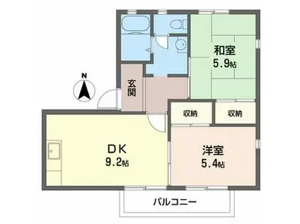 フレグランス宝殿A棟(2DK/2階)の間取り写真