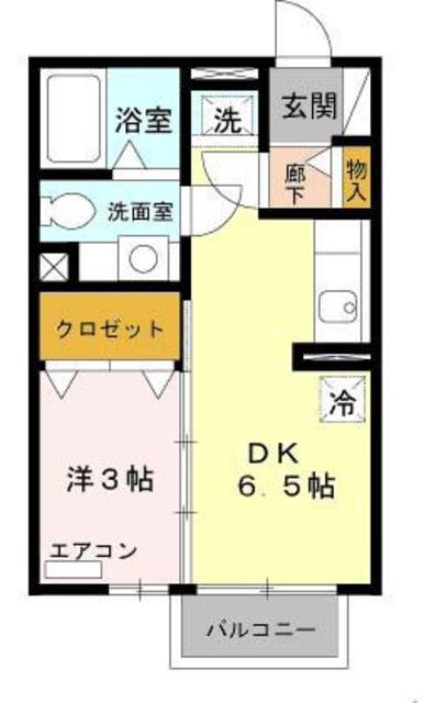 アクアコート(1DK/2階)の間取り写真