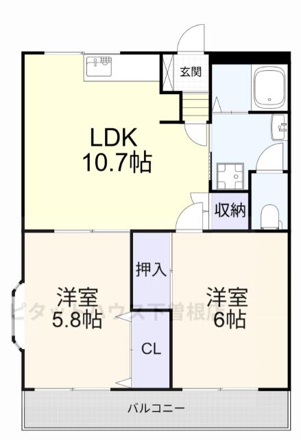 エトワールHANDA壱番館(2LDK/2階)の間取り写真