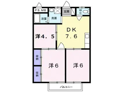シティハイツ日野陵(3DK/2階)の間取り写真