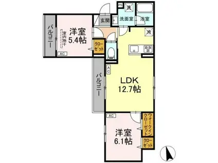 グラナーデ江戸川B(2LDK/2階)の間取り写真