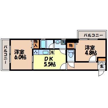 プラネット3(2DK/2階)の間取り写真
