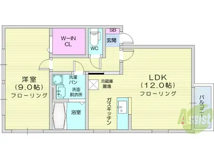シャン北中C棟(1LDK/2階)の間取り写真