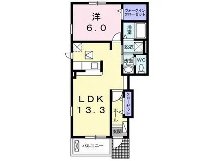ニューヘイアンII(1LDK/1階)の間取り写真