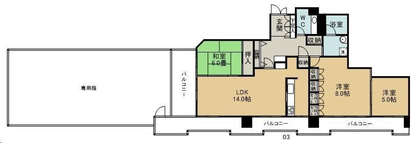 奥江ビルガーデングレース(3LDK/8階)の間取り写真
