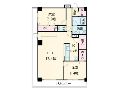 グランセジュール大国町(2LDK/7階)の間取り写真