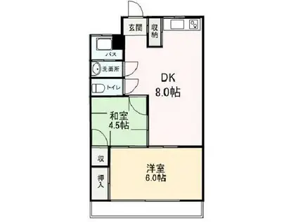 寺町マンション(2DK/2階)の間取り写真