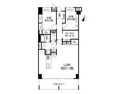 ジークレフ六甲の丘C棟 8階(2SLDK/8階)の間取り写真