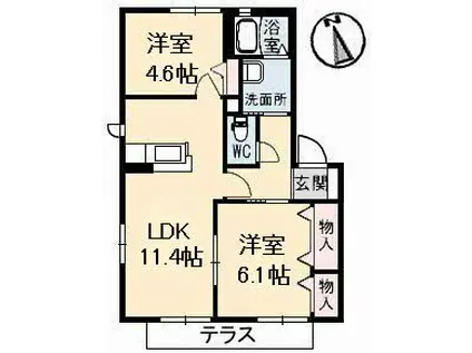 サニーコート B棟(2LDK/1階)の間取り写真