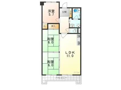 千里丘グランドハイツ(3LDK/4階)の間取り写真