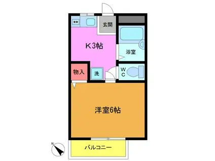 シティハイツヒロセB(1K/2階)の間取り写真