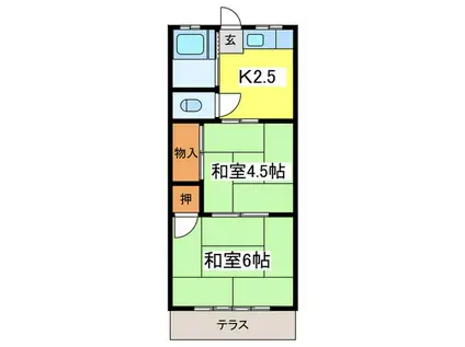 第6田中荘(2K/2階)の間取り写真
