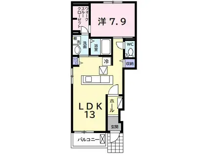 ラ・メールB(1LDK/1階)の間取り写真