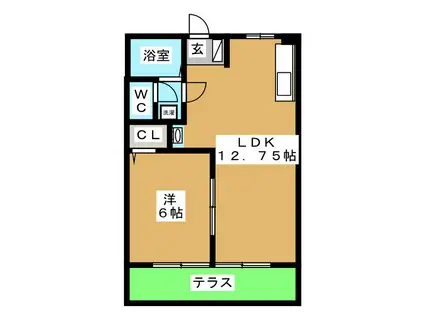 フラット長松 A(1LDK/1階)の間取り写真