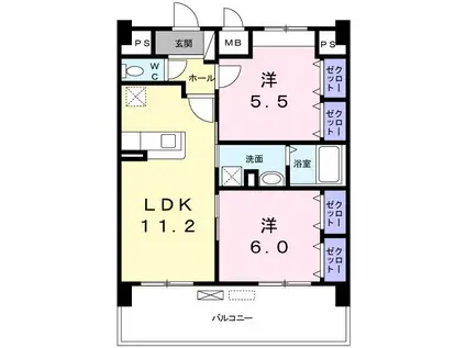 イターナル 富田新田(2LDK/3階)の間取り写真