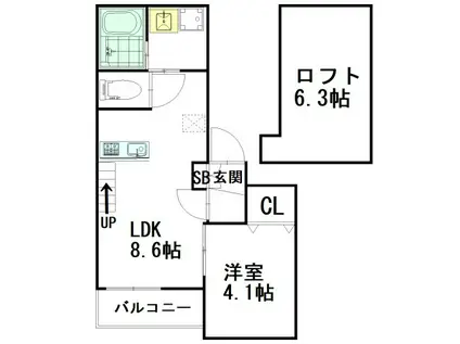 パティオ五十川II(1LDK/1階)の間取り写真