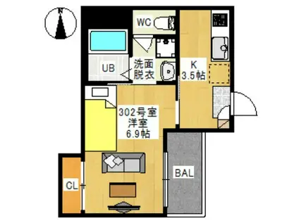 REGALEST 奥田中央I(1K/1階)の間取り写真