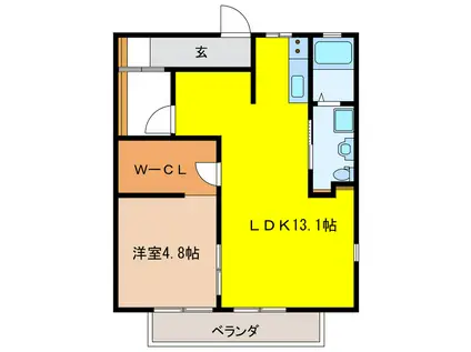グリーンシティ守口(1LDK/2階)の間取り写真